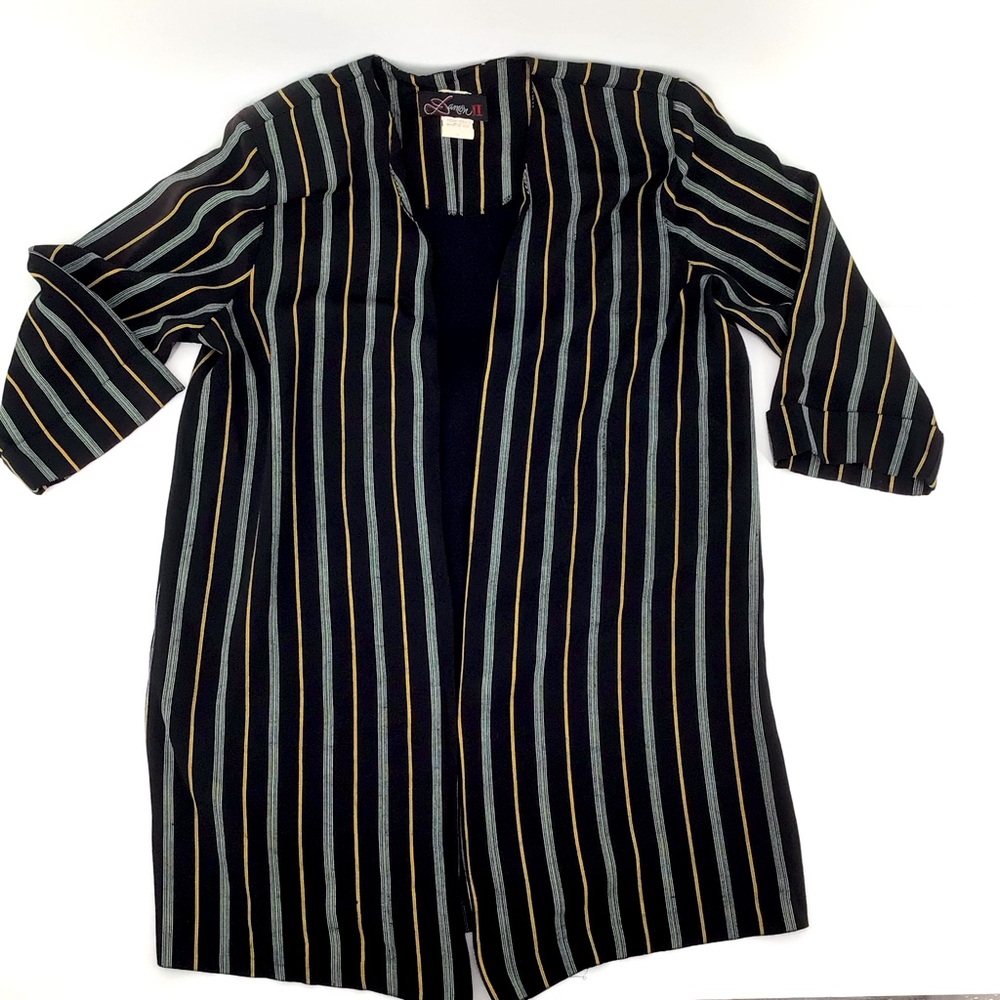 Vtg Damon II Womens Metallic Stripe Open Shoulder Pads 3/4 SleeveBlazer Size 10